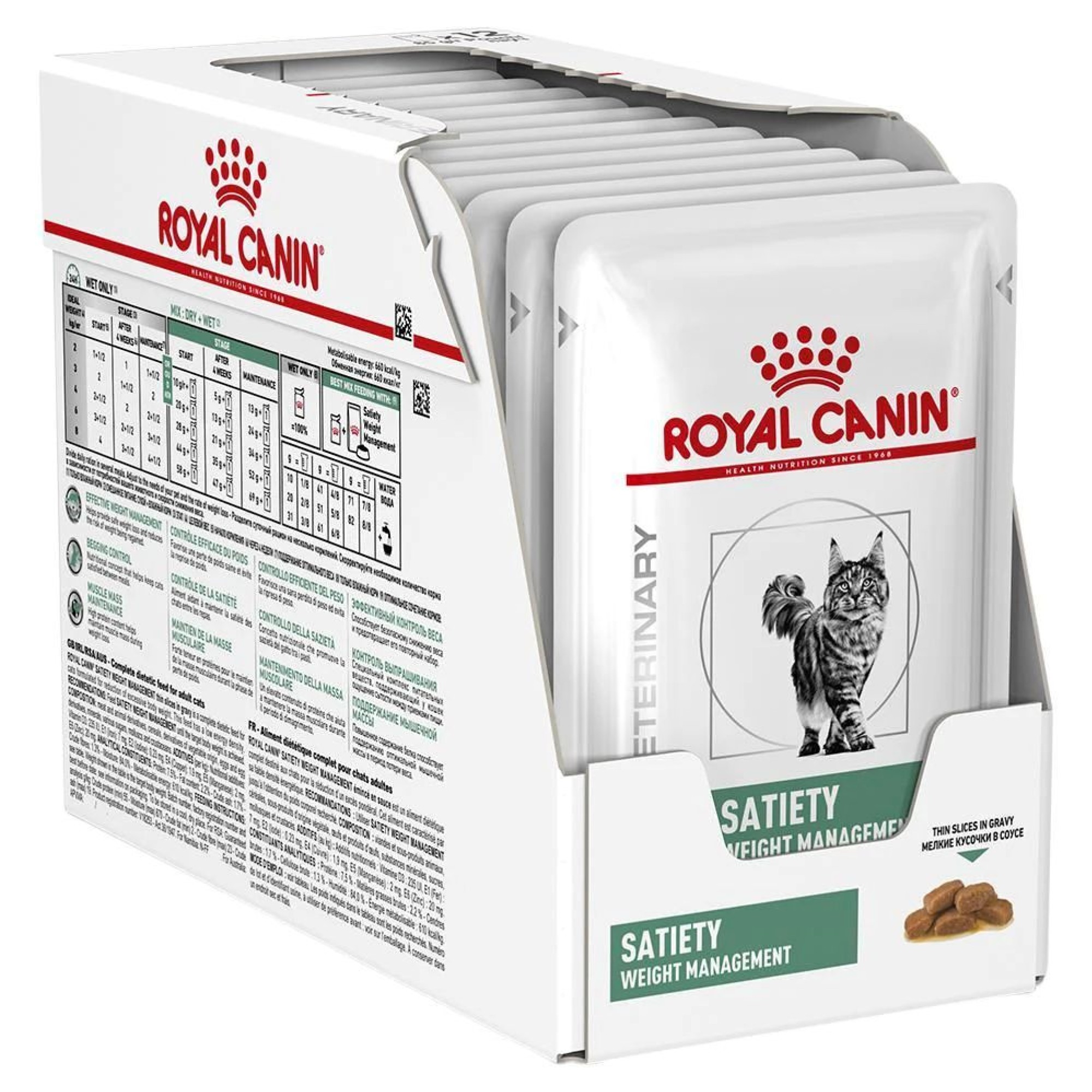 ROYAL CANIN VETERINARY DIET SATIETY WEIGHT MANAGEMENT ADULT CAT THIN SLICES IN GRAVY POUCH 12x85gr