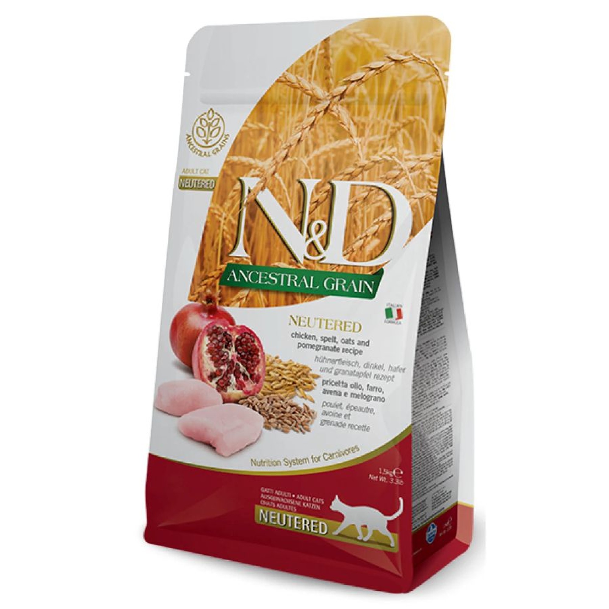 ND LOW GRAIN STERILISED ADULT CAT CHICKEN AND POMEGRANATE 1.5kg