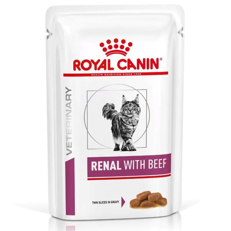 ROYAL CANIN VETERINARY DIET ADULT CAT RENAL BEEF THIN SLICES IN GRAVY POUCH 85GR