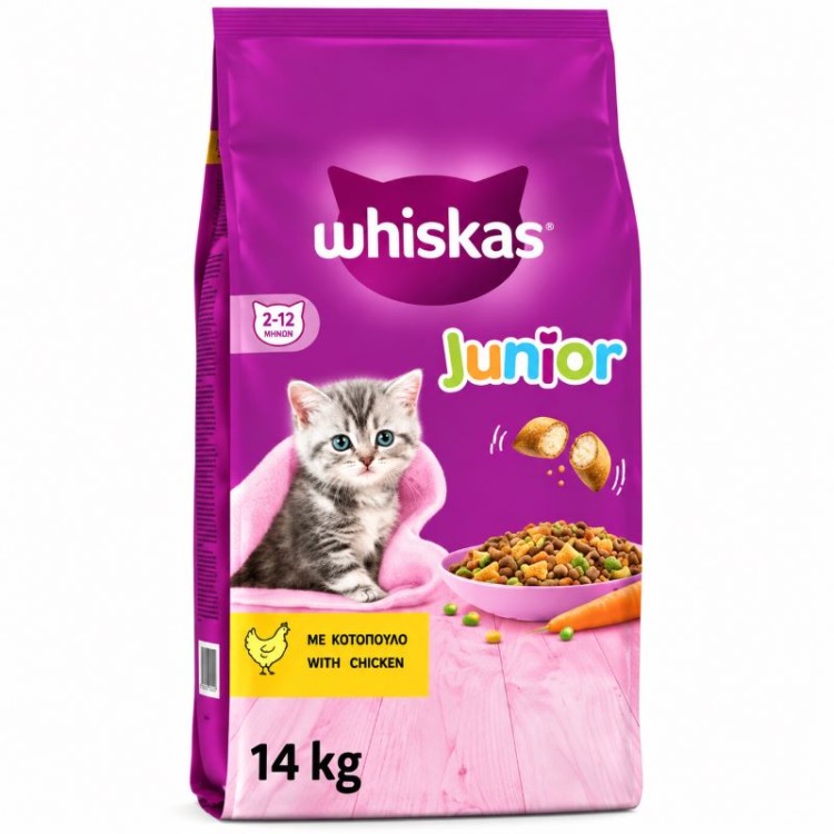 WHISKAS ΚΙΤΤΕΝ JUNIOR CAT ΞΗΡΗ ΤΡΟΦΗ ΓΑΤΑΣ ΜΕ ΚΟΤΟΠΟΥΛΟ 14kg