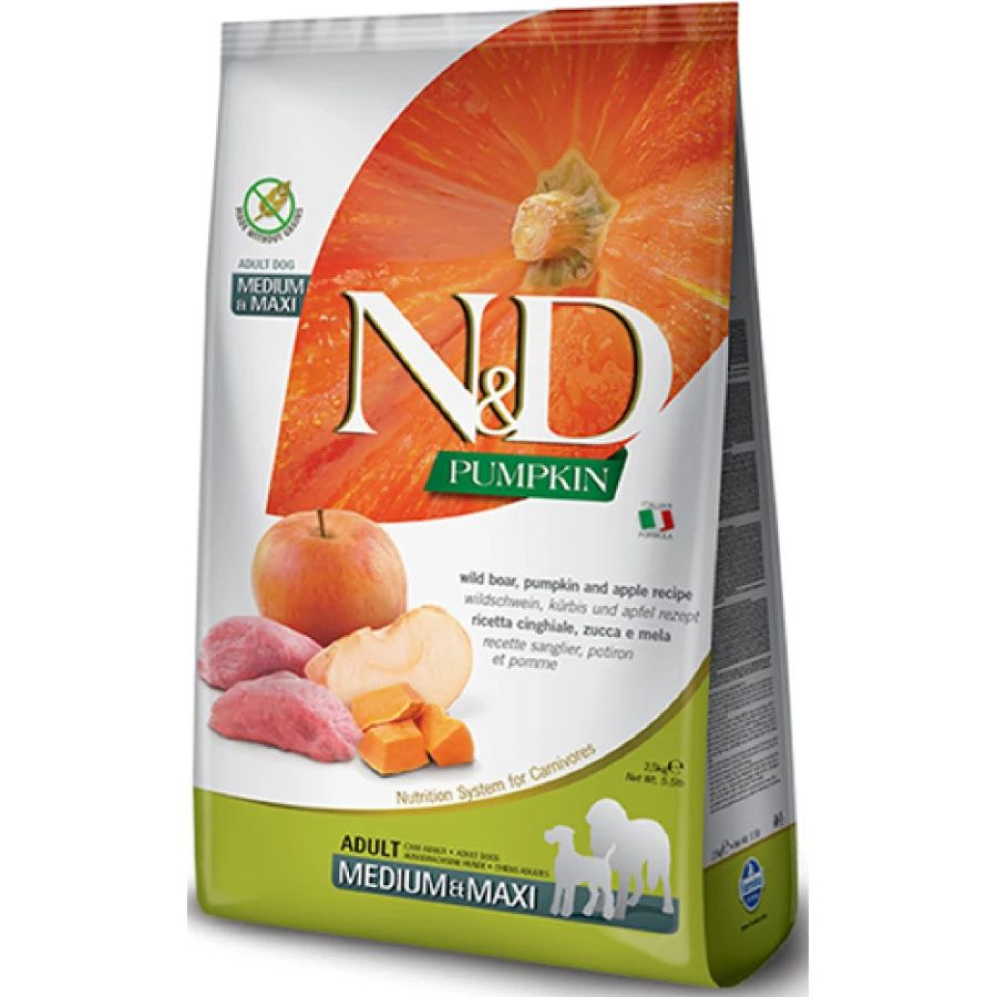 ND GRAIN FREE PUMPKIN BOAR AND APPLE ADULT DOG MEDIUM MAXI 2.5kg