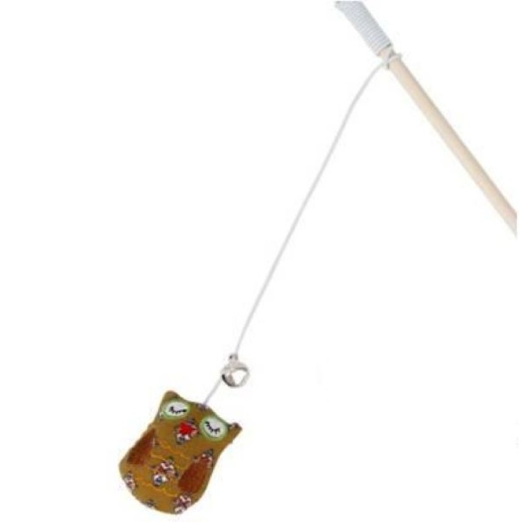 PET CAMELOT ΠΑΙΧΝΙΔΙ ΓΑΤΑΣ ΞΥΛΙΝΟ STICK ΚΑΙ ΥΦΑΣΜΑΤΙΝΗ ΚΟΥΚΟΥΒΑΓΙΑ ΜΕ CATNIP 40cm