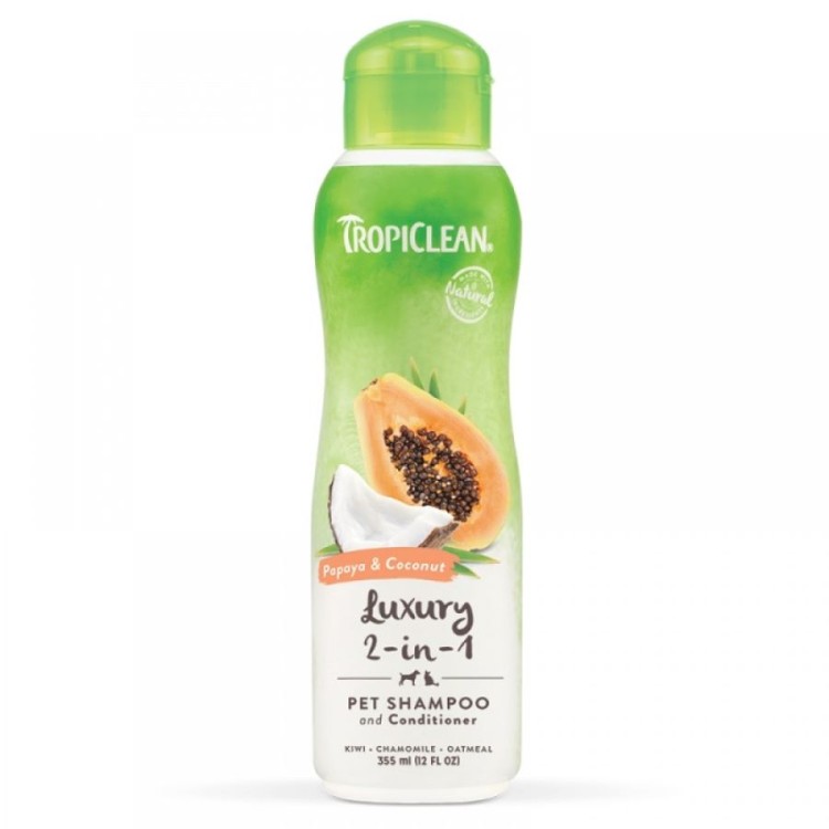 TROPICLEAN LUXURY 2 IN 1 SHAMPOO AND CONDITIONER ΠΑΠΑΓΙΑ ΚΑΙ ΚΑΡΥΔΑ 355ml