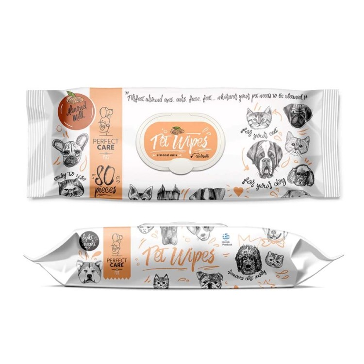 PERFECT CARE ΜΑΝΤΗΛΑΚΙΑ ΚΑΘΑΡΙΣΜΟΥ ΣΚΥΛΟΥ ΚΑΙ ΓΑΤΑΣ ALMOND MILK 80τμχ.