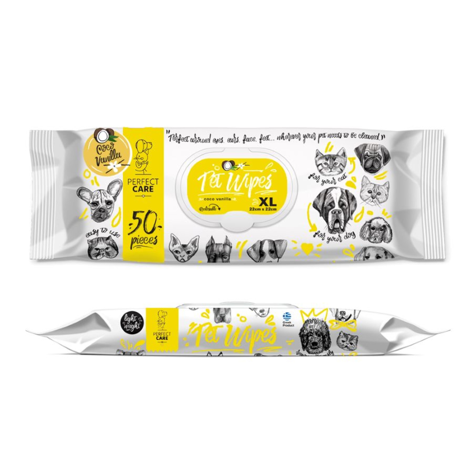 PERFECT CARE ΜΑΝΤΗΛΑΚΙΑ ΚΑΘΑΡΙΣΜΟΥ ΣΚΥΛΟΥ ΚΑΙ ΓΑΤΑΣ COCO VANILLA 50τμχ