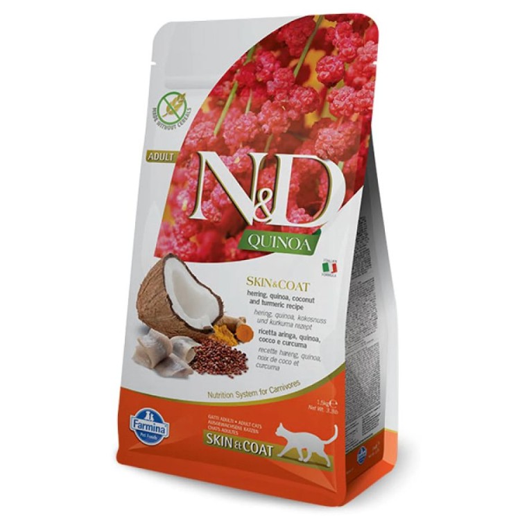ND QUINOA SKIN AND COAT HERRING AND COCONUT ADULT CAT 1.5kg ND QUINOA SKIN AND COAT HERRING AND COCONUT ADULT CAT 1.5kg