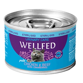 WELLFED URINARY CARE STERILISED ADULT CAT WET FOOD PATE ΚΟΤΟΠΟΥΛΟ ΒΟΔΙΝΟ ΚΑΙ CRANBERRIES 200gr