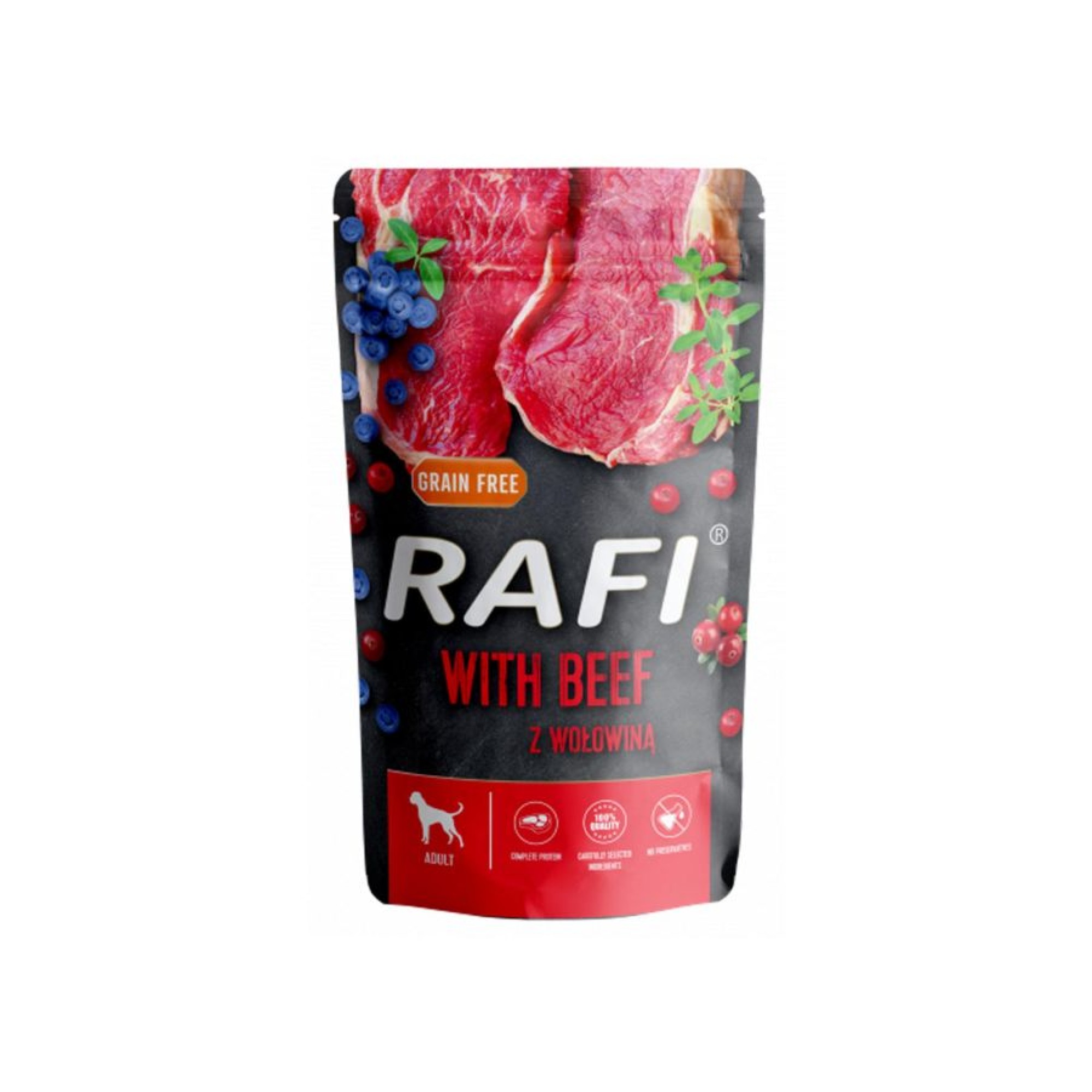 RAFI ADULT DOG WET FOOD ΒΟΔΙΝΟ BLUEBERRY AND CRANBERRY ΠΑΤΕ ΦΑΚΕΛΑΚΙ 500gr