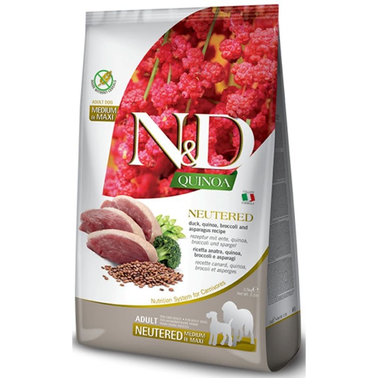 ND QUINOA GRAIN FREE ADULT MEDIUM MAXI NAUTERED DUCK 2.5kg ND QUINOA GRAIN FREE ADULT MEDIUM MAXI NAUTERED DUCK 2.5kg