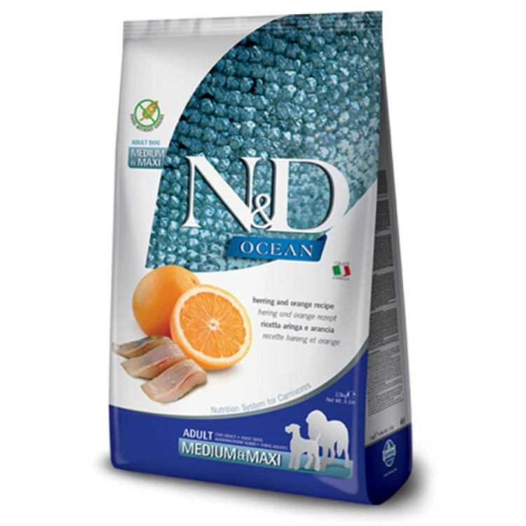 ND OCEAN GRAIN FREE HERRING AND ORANGE ADULT MEDIUM MAXI 12kg ND OCEAN GRAIN FREE HERRING AND ORANGE ADULT MEDIUM MAXI 12kg