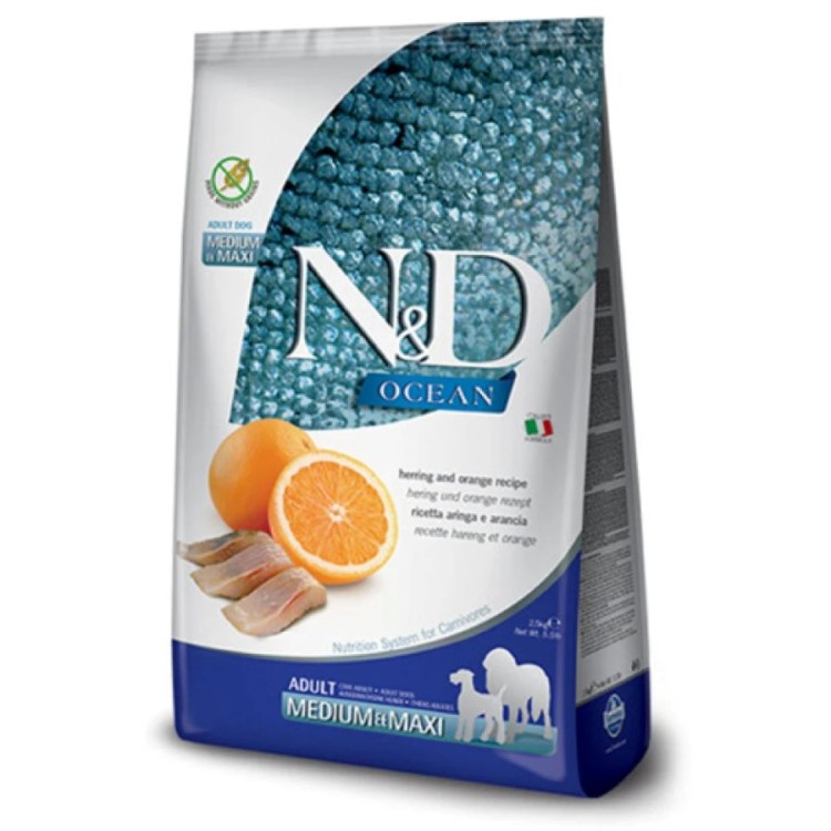 ND OCEAN GRAIN FREE HERRING AND ORANGE ADULT MEDIUM MAXI 2.5kg