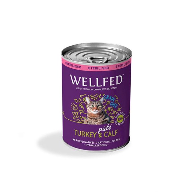 WELLFED STERILISED ADULT CAT WET FOOD PATE ΓΑΛΟΠΟΥΛA ΚΑΙ ΜΟΣΧΑΡΙ 400gr