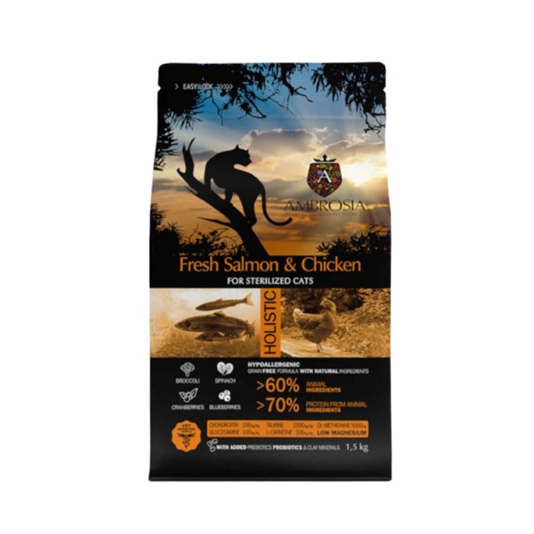 AMBROSIA GRAIN FREE ADULT CAT STERILISED FRESH SALMON AND CHICKEN 5kg