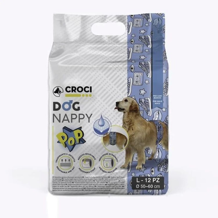 CROCI NAPPY POP MALE WRAP ΦΑΣΑ ΑΡΣΕΝΙΚΟΥ ΣΚΥΛΟΥ LARGE 50-60cm 12pcs