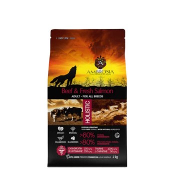 AMBROSIA GRAIN FREE ADULT ALL BREEDS BEEF AND FRESH SALMON 2kg