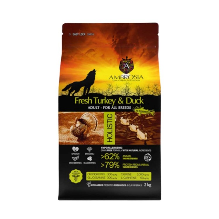 AMBROSIA GRAIN FREE ADULT ALL BREEDS FRESH TURKEY AND DUCK 2kg AMBROSIA GRAIN FREE ADULT ALL BREEDS FRESH TURKEY AND DUCK 2kg
