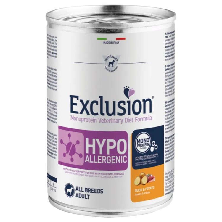 EXCLUSION VETERINARY DIET HYPOALLERGENIC DUCK AND POTATO ADULT DOG ALL BREEDS 400gr