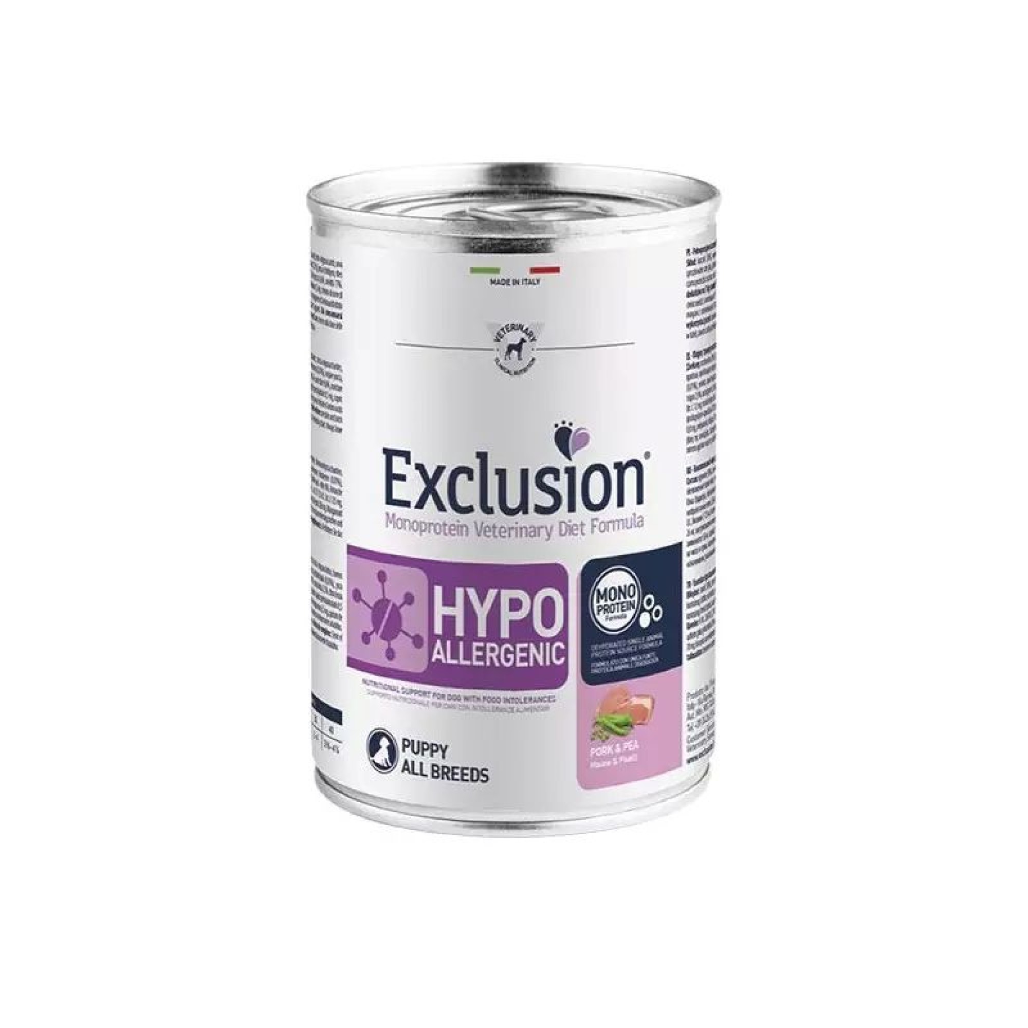 EXCLUSION HYPOALLERGENIC VETERINARY DIET PORK AND PEA PUPPY DOG ALL BREEDS 400gr