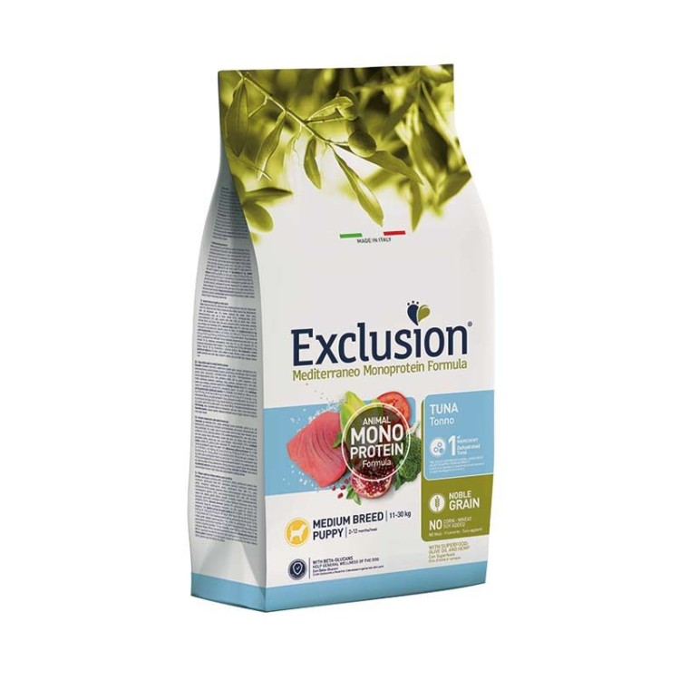 EXCLUSION MEDITERRANEO NOBLE GRAIN TUNA PUPPY DOG MEDIUM BREEDS 12kg