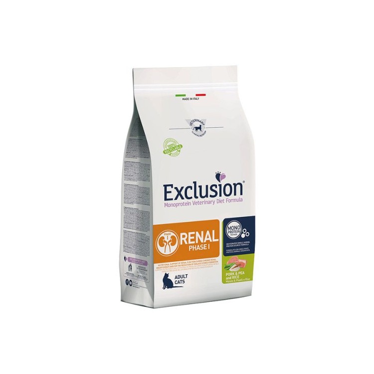EXCLUSION VETERINARY DIET RENAL PHASE 1 ADULT CAT PORK PEA AND RICE 1.5kg