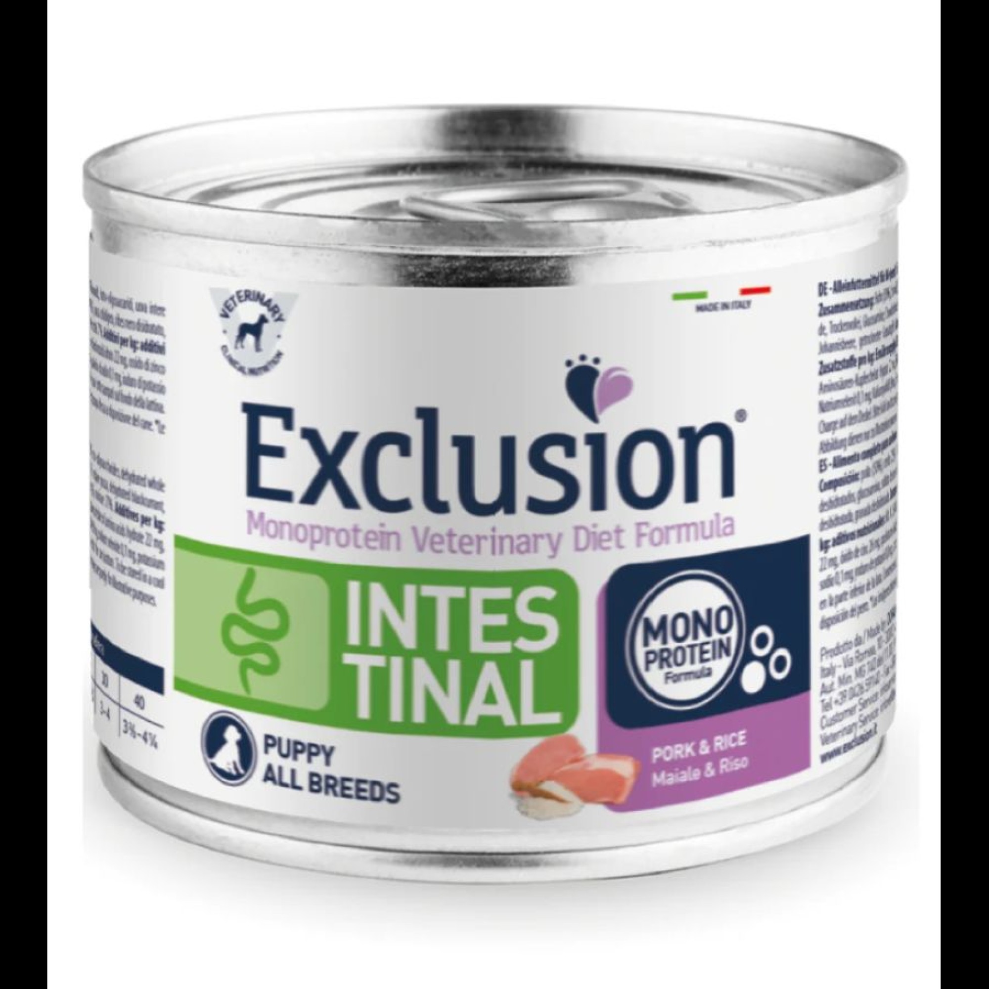 EXCLUSION VETERINARY DIET INTESTINAL PUPPY DOG ALL BREEDS PORK AND RICE CAN 200gr