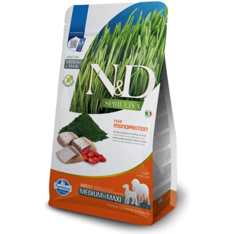 ND GRAIN FREE SPIRULINA HERRING AND WOLFBERRY ADULT MEDIUM MAXI 2kg ND GRAIN FREE SPIRULINA HERRING AND WOLFBERRY ADULT MEDIUM MAXI 2kg