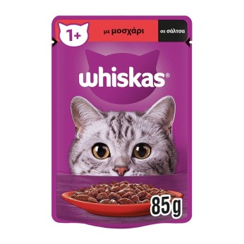 WHISKAS ADULT CAT WET FOOD POUCH ΜΟΣΧΑΡΙ ΣΕ ΣΑΛΤΣΑ 85gr