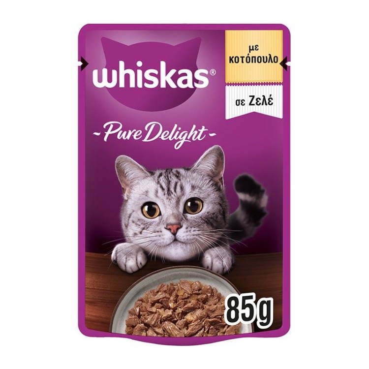 WHISKAS PURE DELIGHT ADULT CAT WET FOOD POUCH ΚΟΤΟΠΟΥΛΟ ΣΕ ΖΕΛΕ 85gr