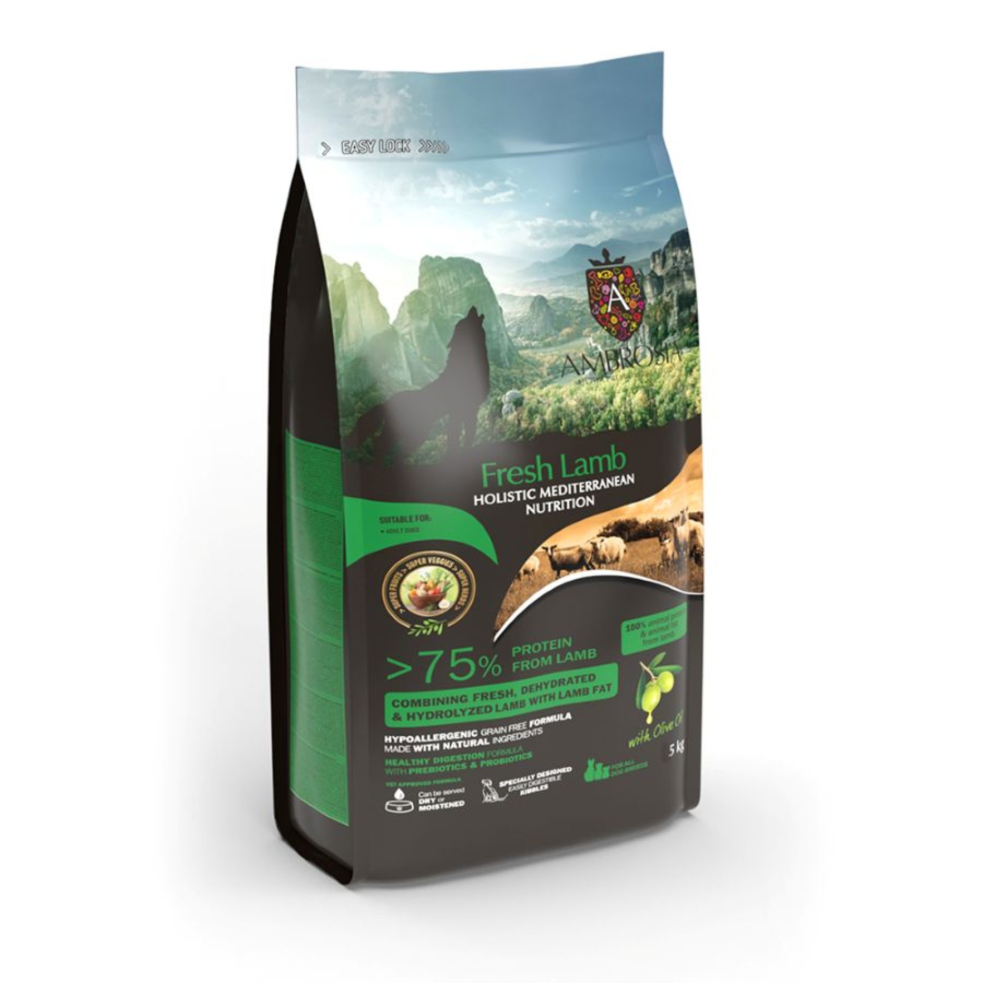AMBROSIA MEDITERRANEAN GRAIN FREE ADULT DOG FRESH LAMB 5kg