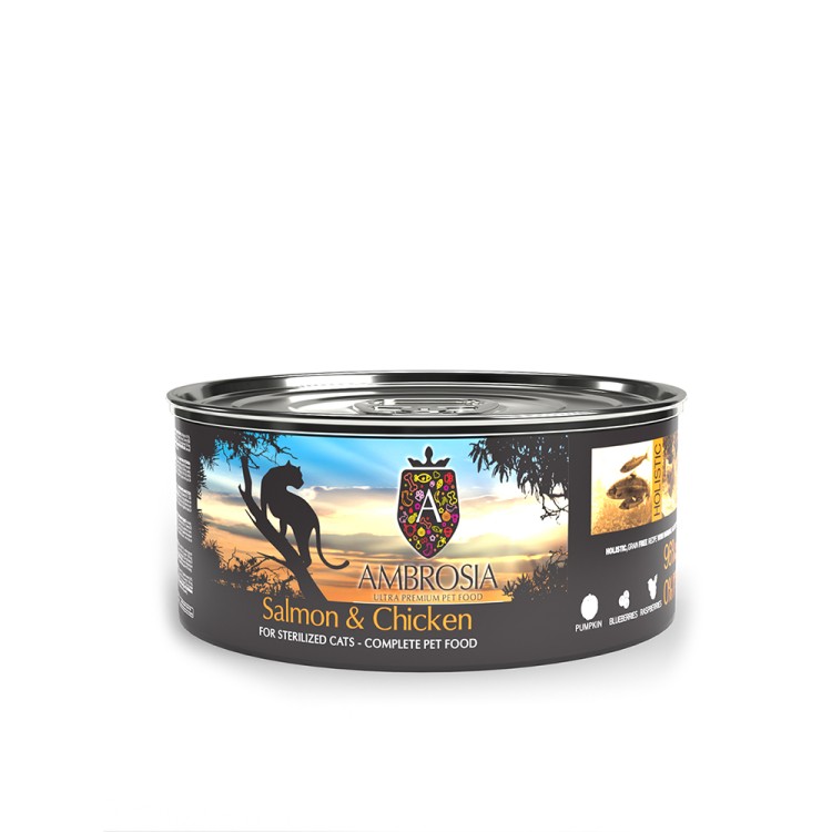 AMBROSIA GRAIN FREE STERILISED ADULT CAT ΚΟΤΟΠΟΥΛΟ ΚΑΙ ΣΟΛΟΜΟΣ 150gr