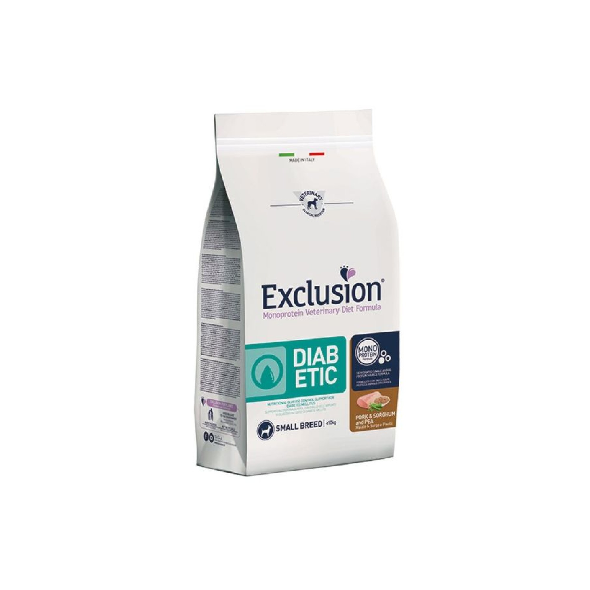 EXCLUSION VETERINARY DIET DIABETIC PORK SHORGHUM AND PEA ADULT DOG SMALL BREED 2kg