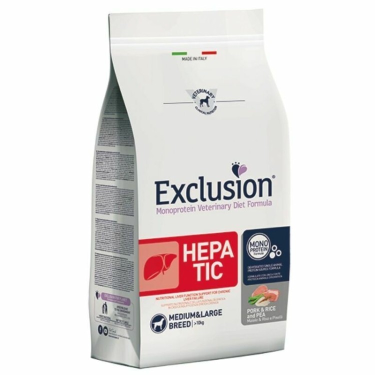 EXCLUSION VETERINARY DIET HEPATIC ADULT DOG MEDIUM AND LARGE BREEDS PORK RICE AND PEA 2kg
