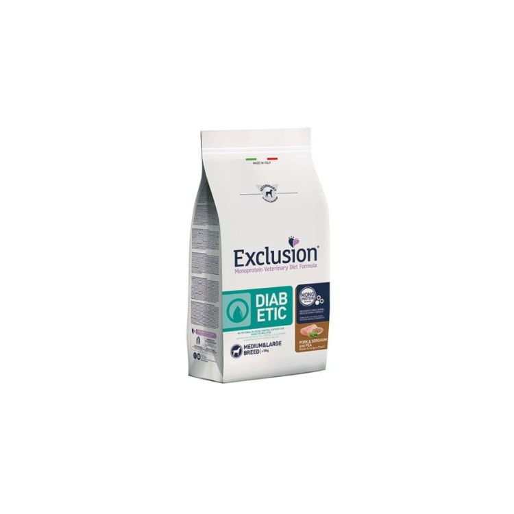 EXCLUSION VETERINARY DIET DIABETIC PORK SHORGHUM AND PEA ADULT DOG MEDIUM LARGE BREED 12kg EXCLUSION VETERINARY DIET DIABETIC PORK SHORGHUM AND PEA ADULT DOG MEDIUM LARGE BREED 12kg