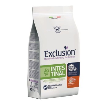 EXCLUSION VETERINARY DIET INTESTINAL ADULT DOG MEDIUM LARGE BREED PORK AND RICE 12kg