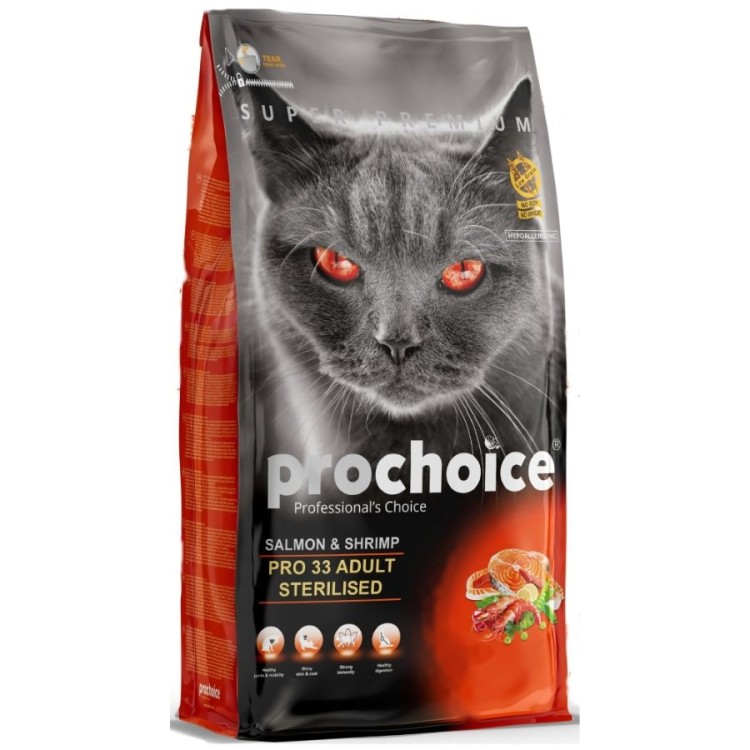 PROCHOICE SUPER PREMIUM STERILISED ADULT CAT ΣΟΛΟΜΟΣ ΚΑΙ ΓΑΡΙΔΕΣ 2kg