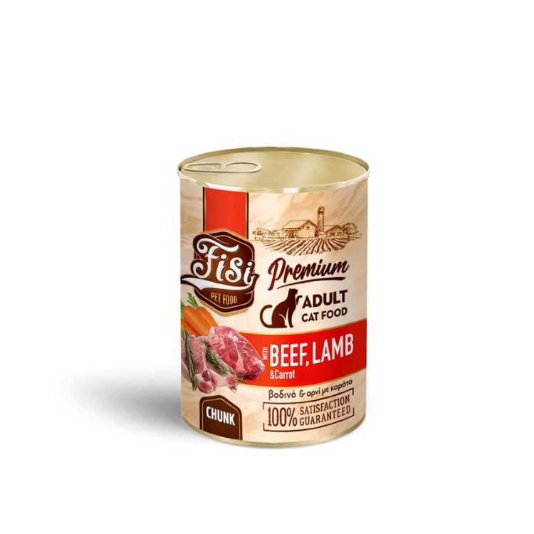 FISI ADULT CAT WET FOOD ΒΟΔΙΝΟ ΑΡΝΙ ΚΑΙ ΚΑΡΟΤΟ ΣΕ ΣΑΛΤΣΑ 400gr