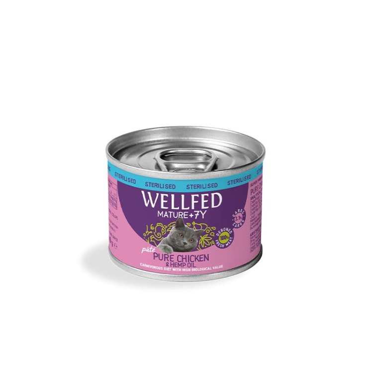WELLFED STERILISED MATURE CAT 7PLUS WET FOOD PATE ΚΟΤΟΠΟΥΛΟ KAI ΕΛΑΙΟ ΚΑΝΝΑΒΗΣ 200gr