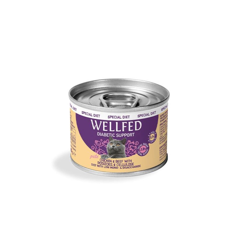 WELLFED SPECIAL DIET DIABETIC SUPPORT ADULT CAT ΠΑΤΕ ΚΟΤΟΠΟΥΛΟ ΚΑΙ ΒΟΔΙΝΟ 200gr