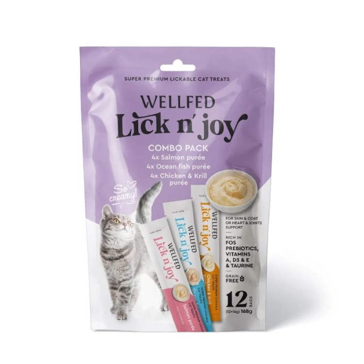 WELLFED LICK N' JOY ΜΙΧ TASTES COMBO PACK CREAMY ΛΙΧΟΥΔΙΕΣ ΓΑΤΑΣ 12pcs x 14gr