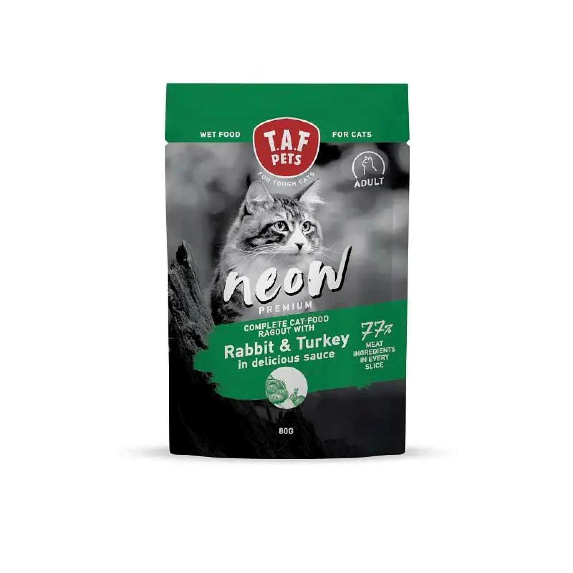 TAF PETS NEOW PREMIUM ADULT CAT WET FOOD RABBIT AND TURKEY POUCH 80gr