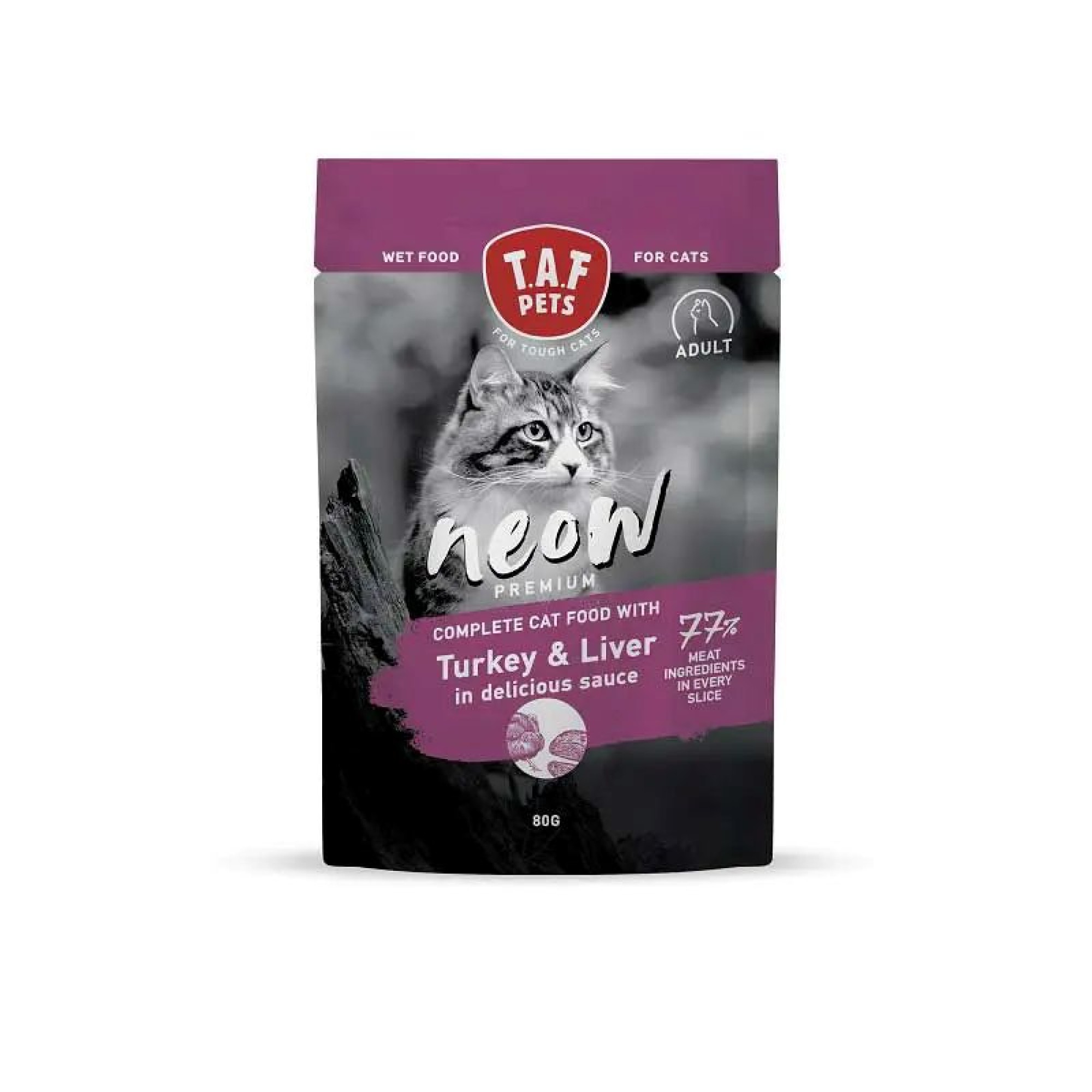TAF PETS NEOW PREMIUM ADULT CAT WET FOOD TURKEY AND LIVER POUCH 80gr