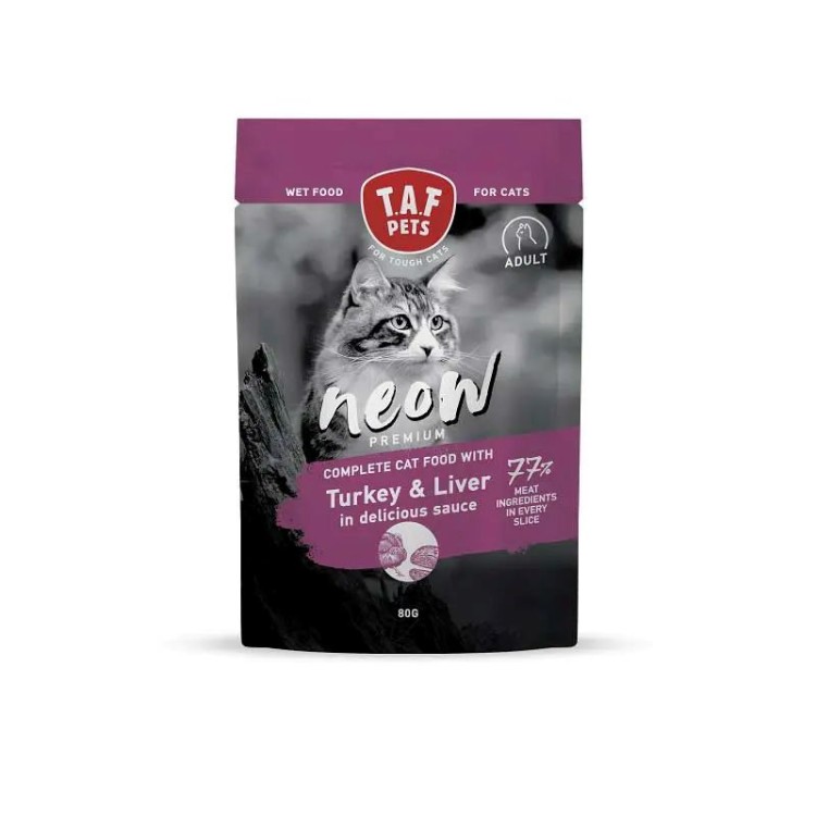TAF PETS NEOW PREMIUM ADULT CAT WET FOOD TURKEY AND LIVER POUCH 80gr