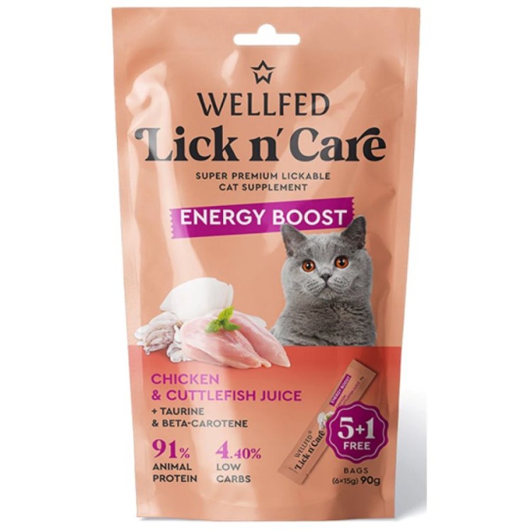 WELLFED LICK N CARE ENERGY BOOST ΚΡΕΜΩΔΗΣ ΛΙΧΟΥΔΙΑ ΓΑΤΑΣ ΜΕ ΚΟΤΟΠΟΥΛΟ ΚΑΙ ΜΕΛΑΝΙ ΣΟΥΠΙΑΣ 6pcsx15gr WELLFED LICK N CARE ENERGY BOOST ΚΡΕΜΩΔΗΣ ΛΙΧΟΥΔΙΑ ΓΑΤΑΣ ΜΕ ΚΟΤΟΠΟΥΛΟ ΚΑΙ ΜΕΛΑΝΙ ΣΟΥΠΙΑΣ 6pcsx15gr