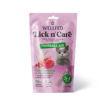 WELLFED LICK N CARE HAIRBALL AID ΚΡΕΜΩΔΗΣ ΛΙΧΟΥΔΙΑ ΓΑΤΑΣ ΜΕ ΤΟΝΟ ΓΑΤΟΧΟΡΤΟ ΚΑΙ CRANBERRIES 6pcsx15gr