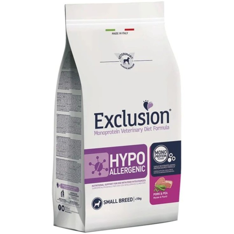 EXCLUSION VETERINARY DIET HYPOALLERGENIC ADULT DOG SMALL BREED PORK AND PEA 7KG