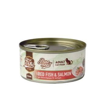 FISI PURE MEAT ADULT CAT WET FOOD ΚΟΚΚΙΝΟΨΑΡΟ ΚΑΙ ΣΟΛΟΜΟΣ ΚΟΜΜΑΤΑΚΙΑ 170gr