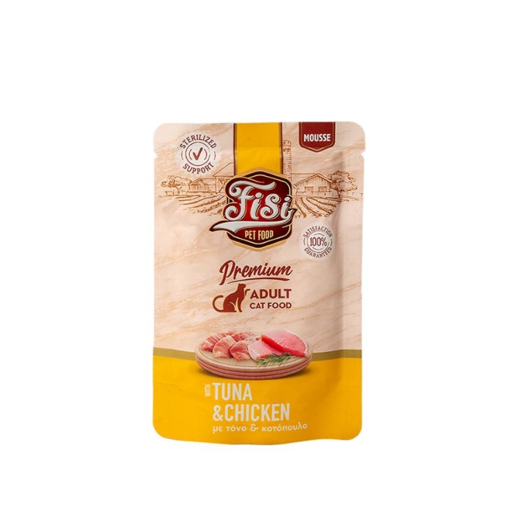 FISI PURE MEAT ADULT CAT WET FOOD MOUSSE ΤΟΝΟΣ ΚΑΙ ΚΟΤΟΠΟΥΛΟ 80gr