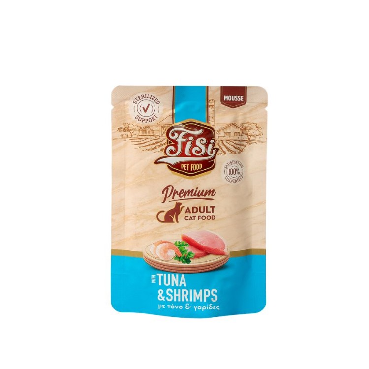 FISI PURE MEAT ADULT CAT WET FOOD MOUSSE ΤΟΝΟΣ ΚΑΙ ΓΑΡΙΔΕΣ 80gr