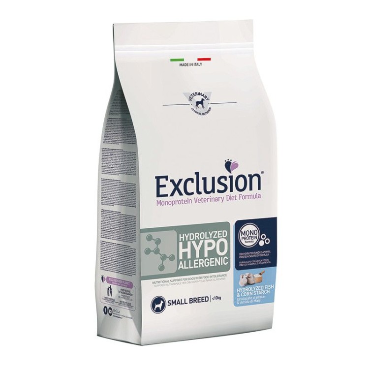 EXCLUSION VETERINARY DIET HYDROLYZED HYPOALLERGENIC FISH AND CORN STARCH SMALL BREED ADULT DOG 2kg EXCLUSION VETERINARY DIET HYDROLYZED HYPOALLERGENIC FISH AND CORN STARCH SMALL BREED ADULT DOG 2kg