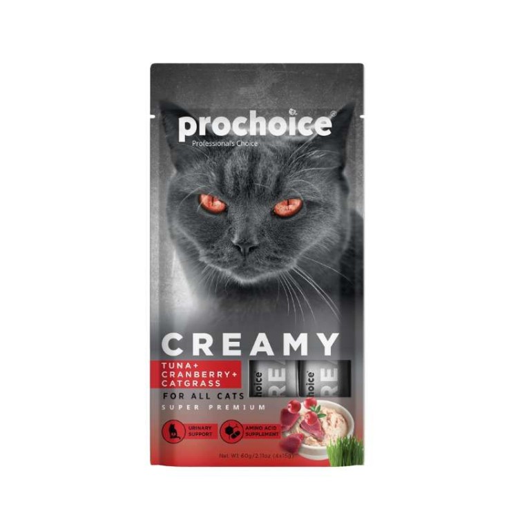 PROCHOICE SUPER PREMIUM ADULT CAT WET FOOD CREAMY ΤΟΝΟΣ ΚΡΑΝΜΠΕΡΙ ΚΑΙ ΓΑΤΟΧΟΡΤΟ 4pcs x 15gr